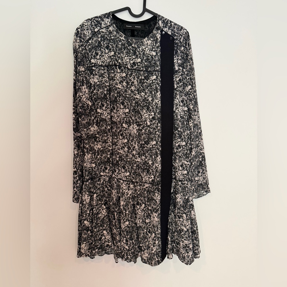 Proenza Schouler Black and White Long Sleeve Printed Dress
